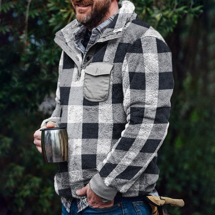 Herren Fleece-Pullover mit Karomuster und Hohem Kragen Drune
