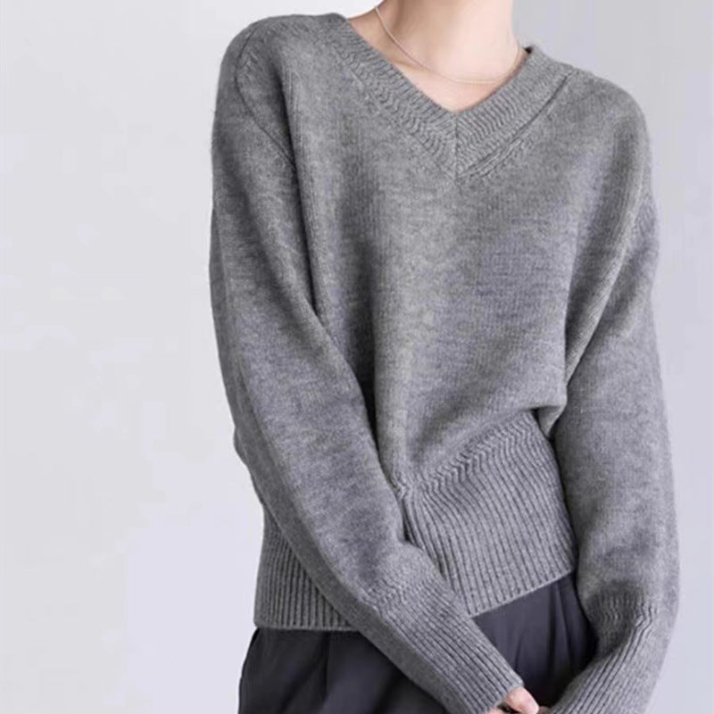 Damen V-Ausschnitt Pullover aus weichem Strick Drune