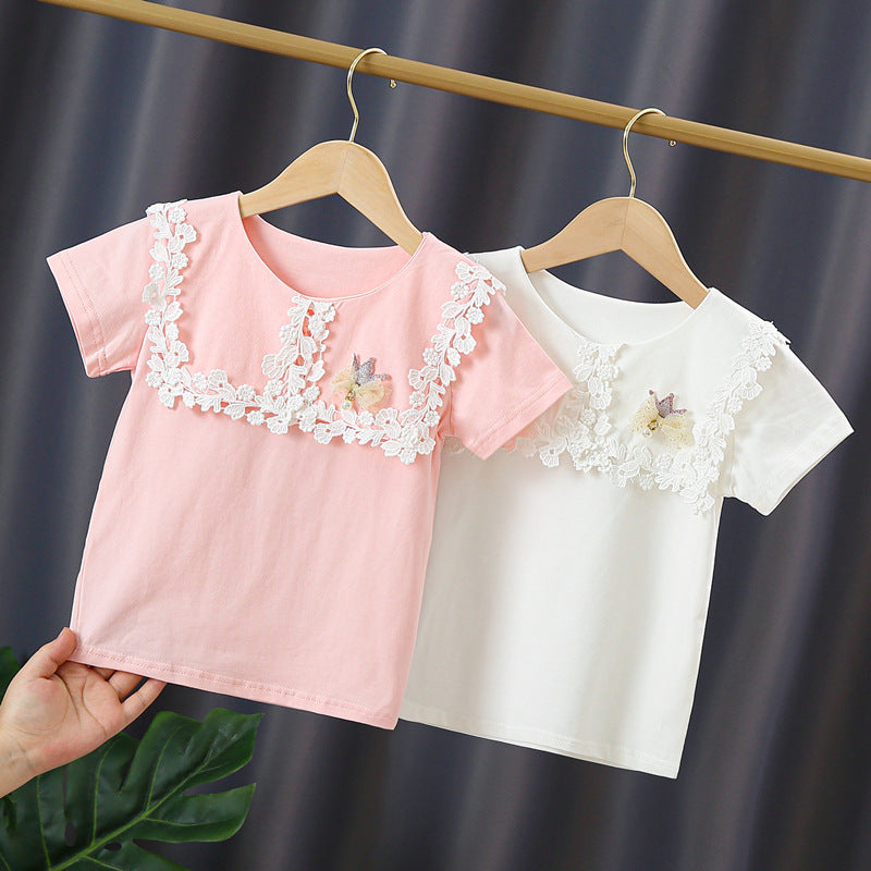 Mädchen T-Shirt mit eleganter Spitzenverzierung Drune