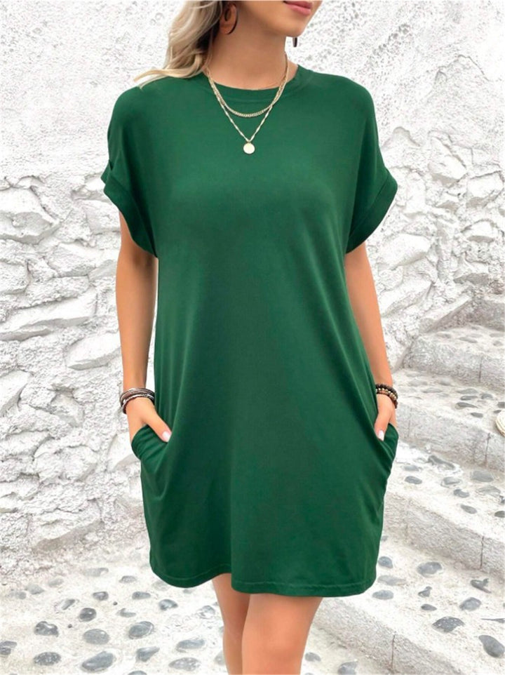 Damen lässiges Kurzarm-Dress mit Seitentaschen Drune