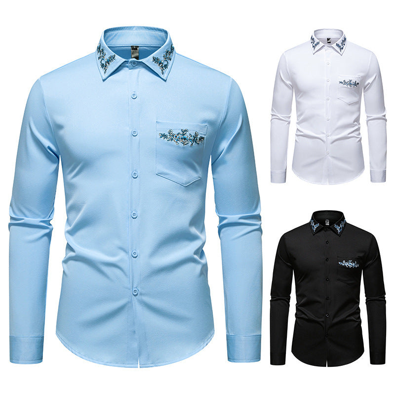 Herren elegantes Hemd mit kunstvollem Bestickungsdesign Drune