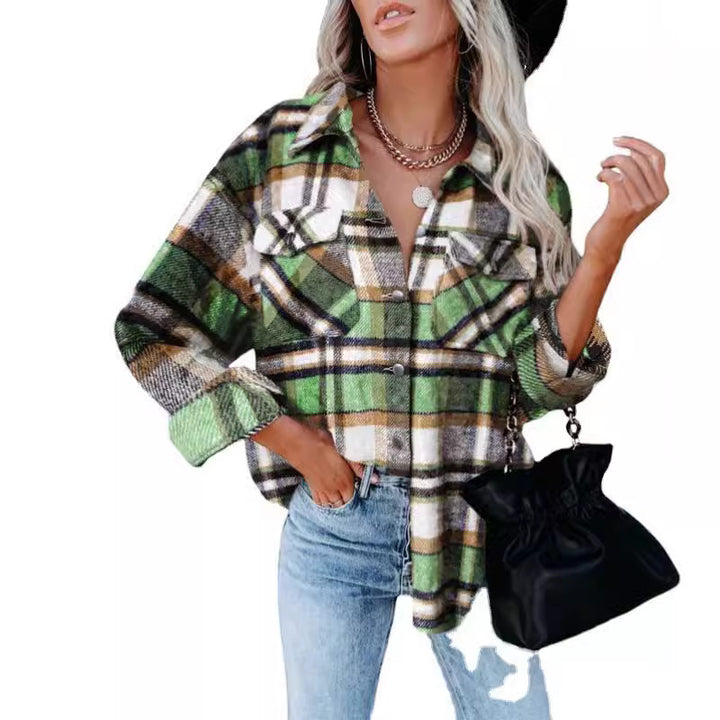 Damen Karierte Flanellbluse mit praktischen Brusttaschen und lässigem Schnitt Drune