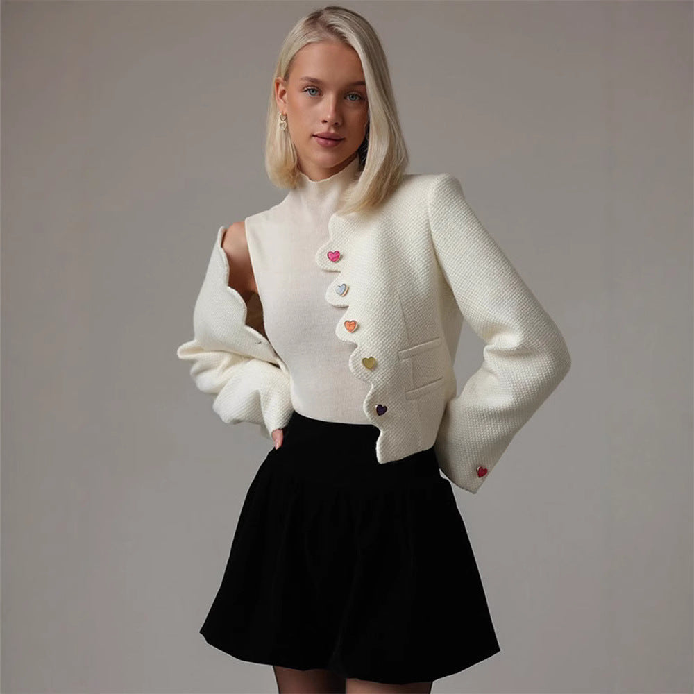 Damen elegante Strukturjacke mit farbigen Knöpfen Drune