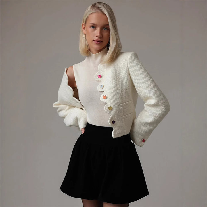 Damen elegante Strukturjacke mit farbigen Knöpfen Drune