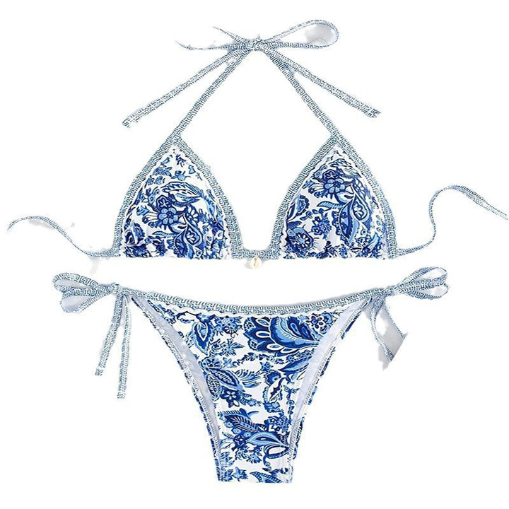 Damen Triangel-Bikini mit floralem Druck und raffinierten Bindebändern Drune