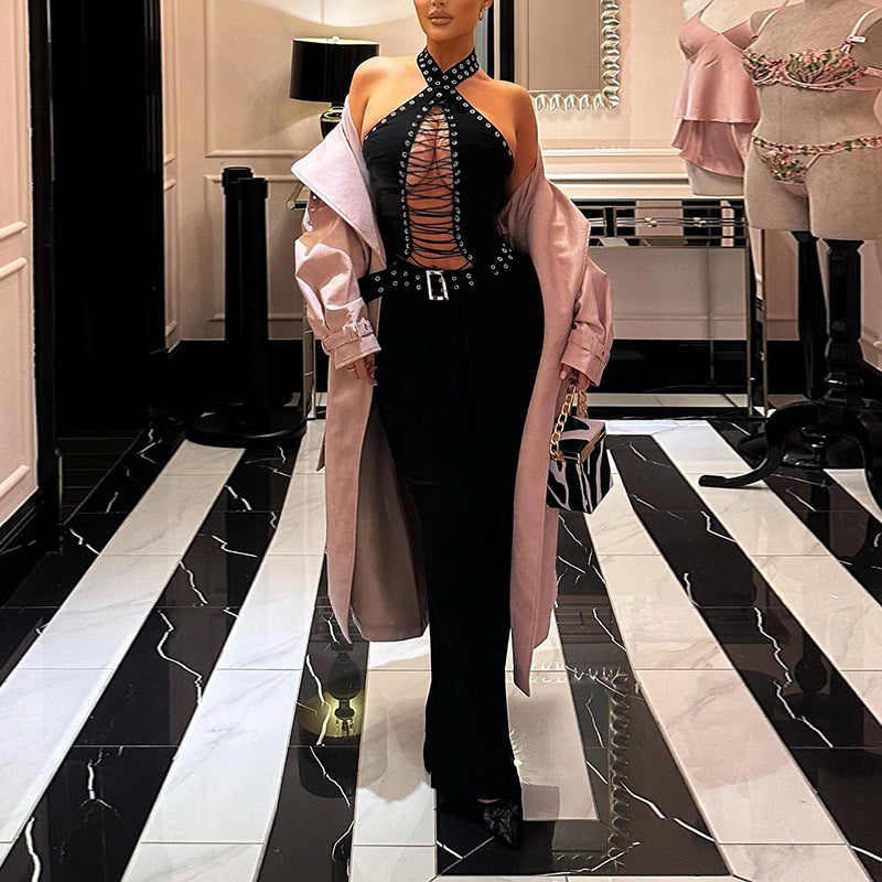 Damen Figurbetonter Jumpsuit mit raffiniertem Schnürdesign Drune