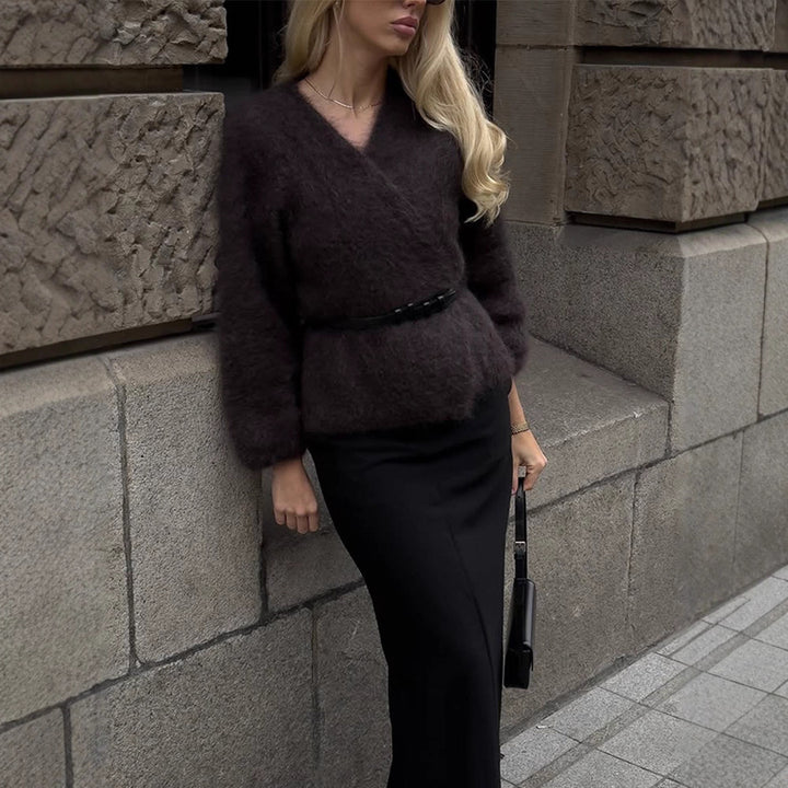 Damen Kuscheliger Pullover mit lässigem Schnitt und tiefem V-Ausschnitt Drune