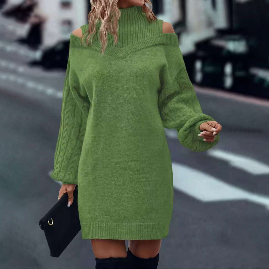 Damen Strickkleid mit schulterfreier Optik und modischem Zopfdesign Drune