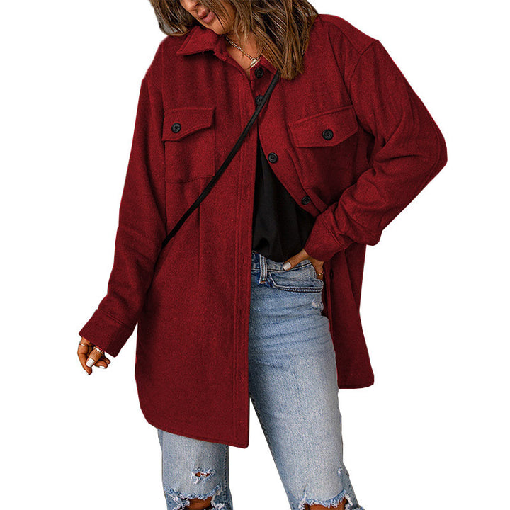 Damen Übergröße Hemdblusenjacke mit Taschen und lässigem Schnitt Drune