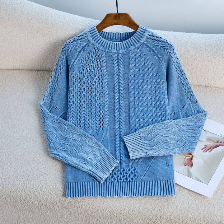 Damen modischer Pullover mit strukturiertem Zopf-Design und Rundhalsausschnitt Drune