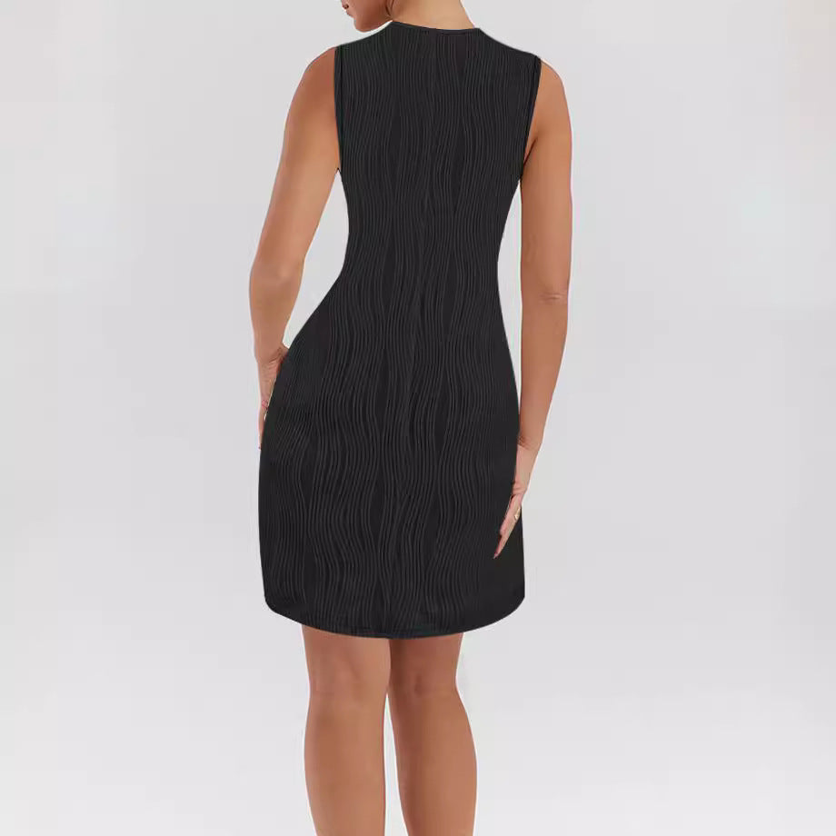 Damen Sommerliches Kleid mit einzigartigem Wellenmuster und modischen Trägerdetails Drune