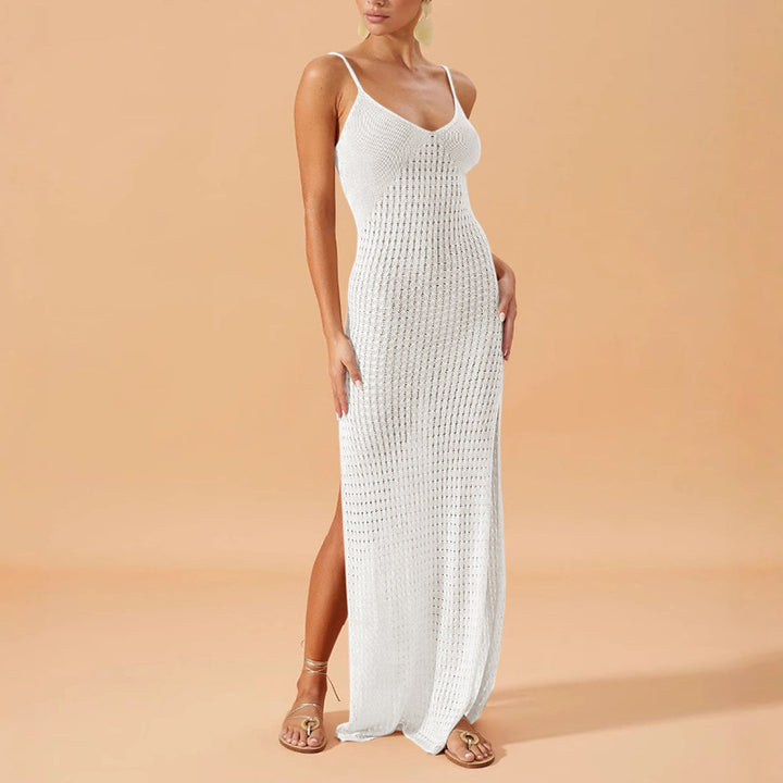 Damen luftiges Strick-Maxikleid mit verführerischen Seitenschlitzen Drune