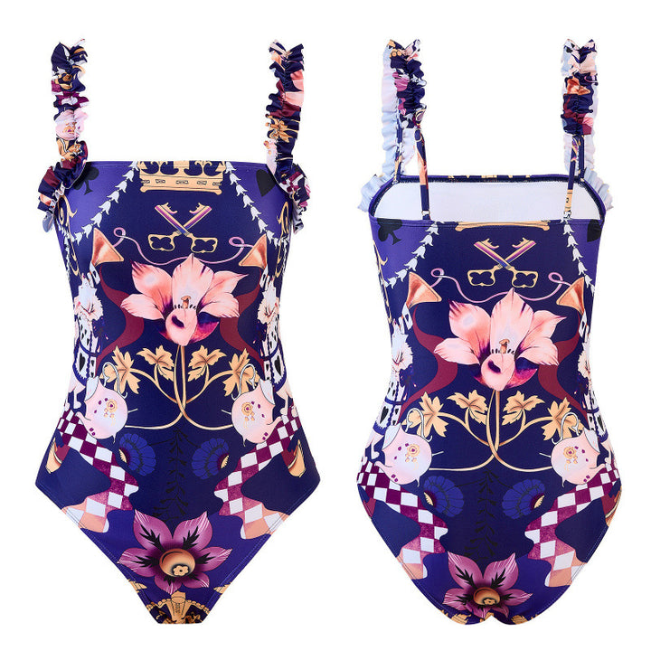 Damen Einteiler Badeanzug mit verspieltem Blumendesign und passendem Strandrock Drune