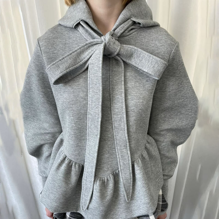 Damen Pullover mit Krawatten-Detail und Volant Drune