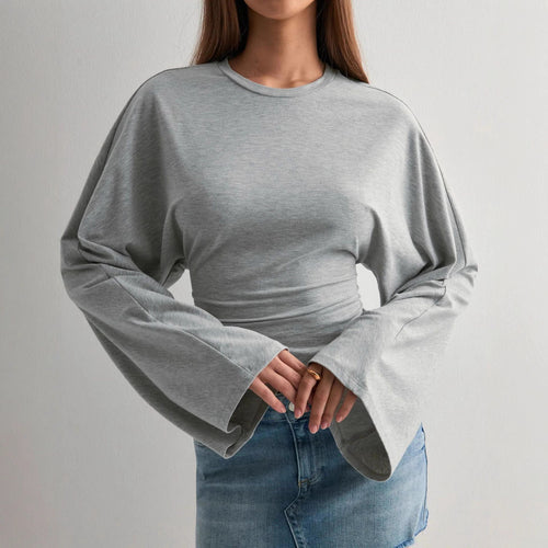 Damen cropped Langarmshirt mit weit ausgestellten Ärmeln Drune