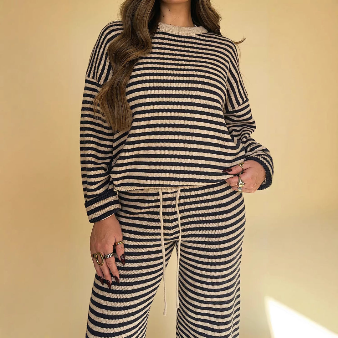 Damen lässiges Strick-Set mit breitem Schnitt und gestreiftem Design Drune