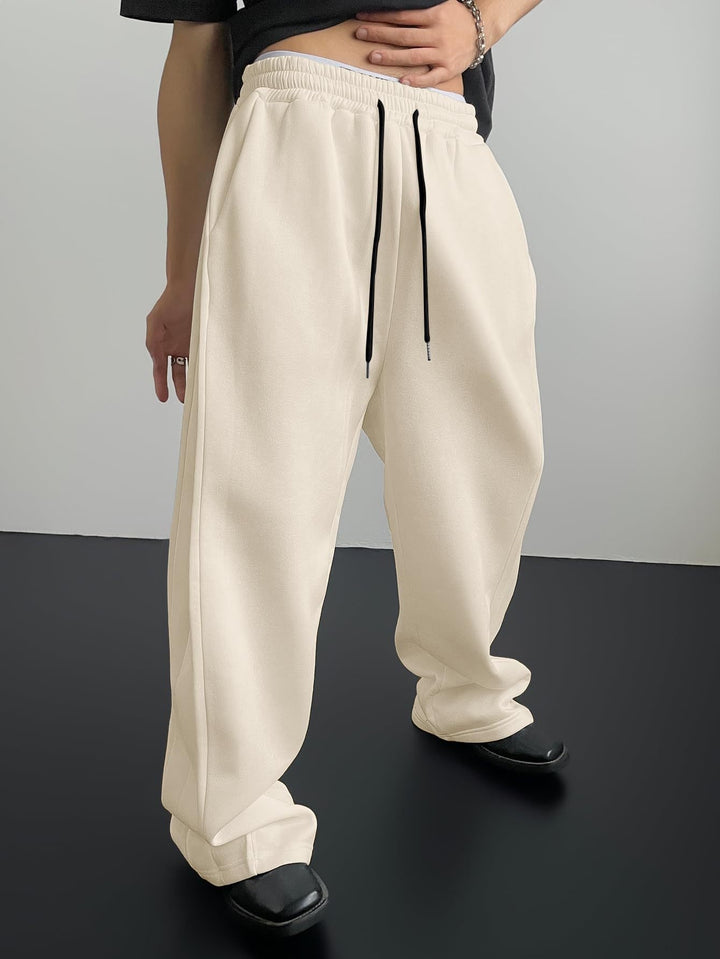 Damen nan weite High-Waist Palazzo-Jogginghose mit Kordelzug und Bügelfalte Drune