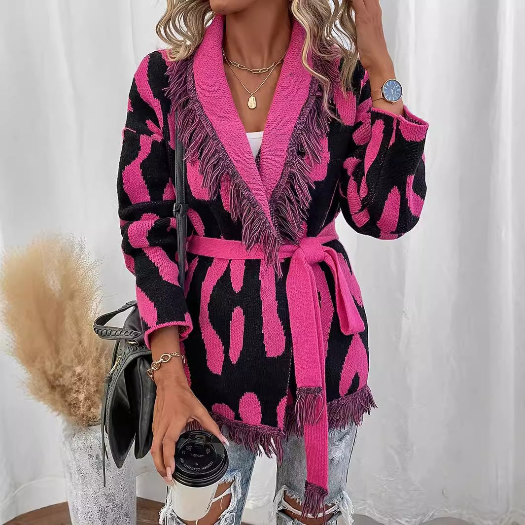Damen Modische Strickjacke mit Fransendetails im auffälligen Tierdesign Drune
