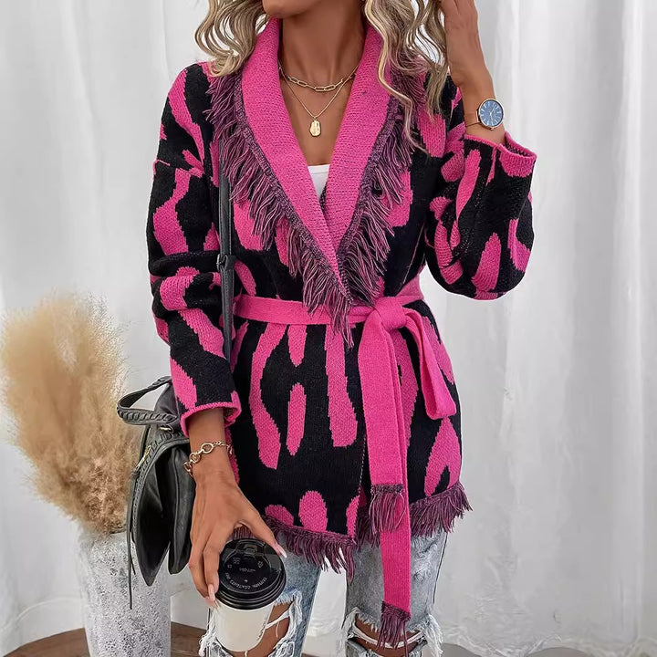 Damen Modische Strickjacke mit Fransendetails im auffälligen Tierdesign Drune