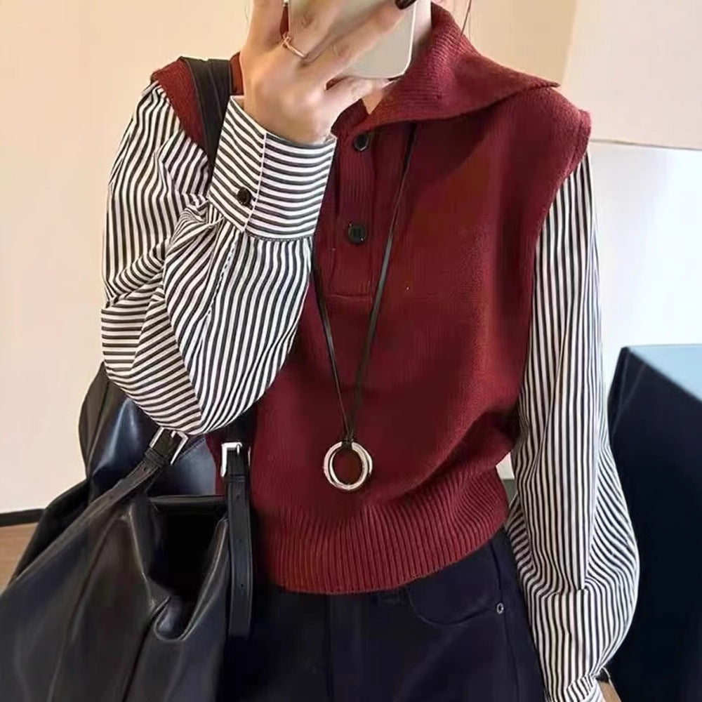 Damen eleganter Pullover mit hohen Kragen und Knopfdetails Drune
