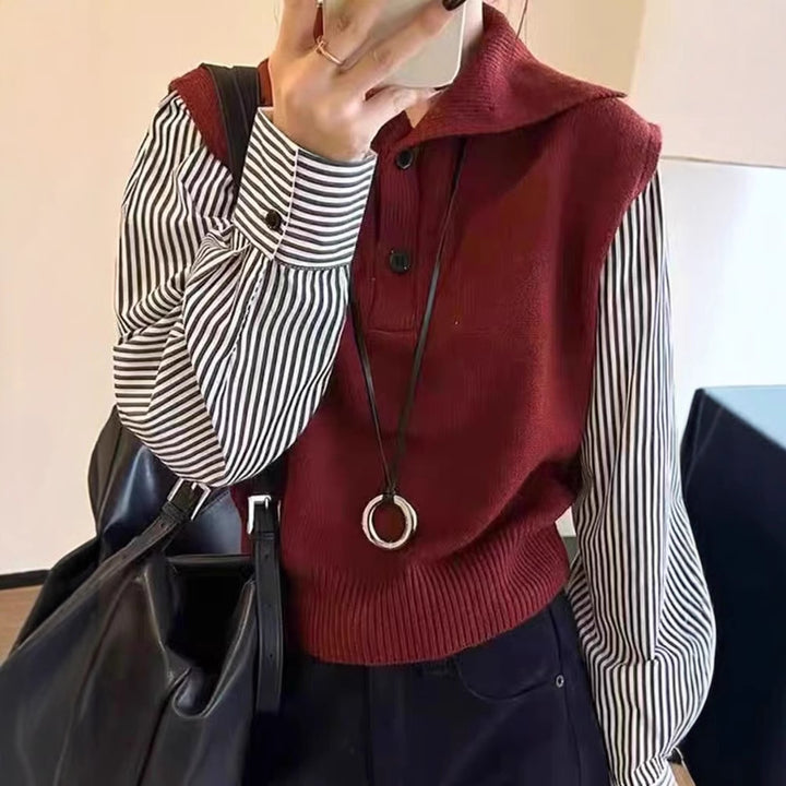 Damen eleganter Pullover mit hohen Kragen und Knopfdetails Drune