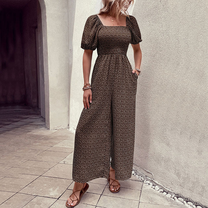 Damen Oversized Jumpsuit mit Puffärmeln und elastischem Taillenbund Drune