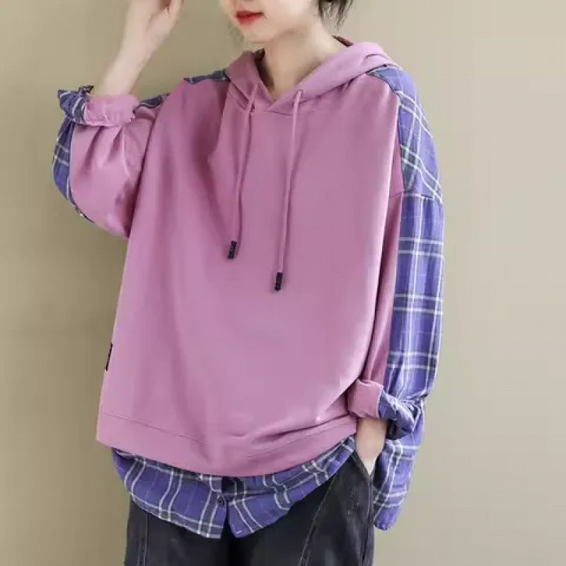 Damen Kapuzenpullover mit lässiger Karo-Applikation und weichem Innenfutter Drune