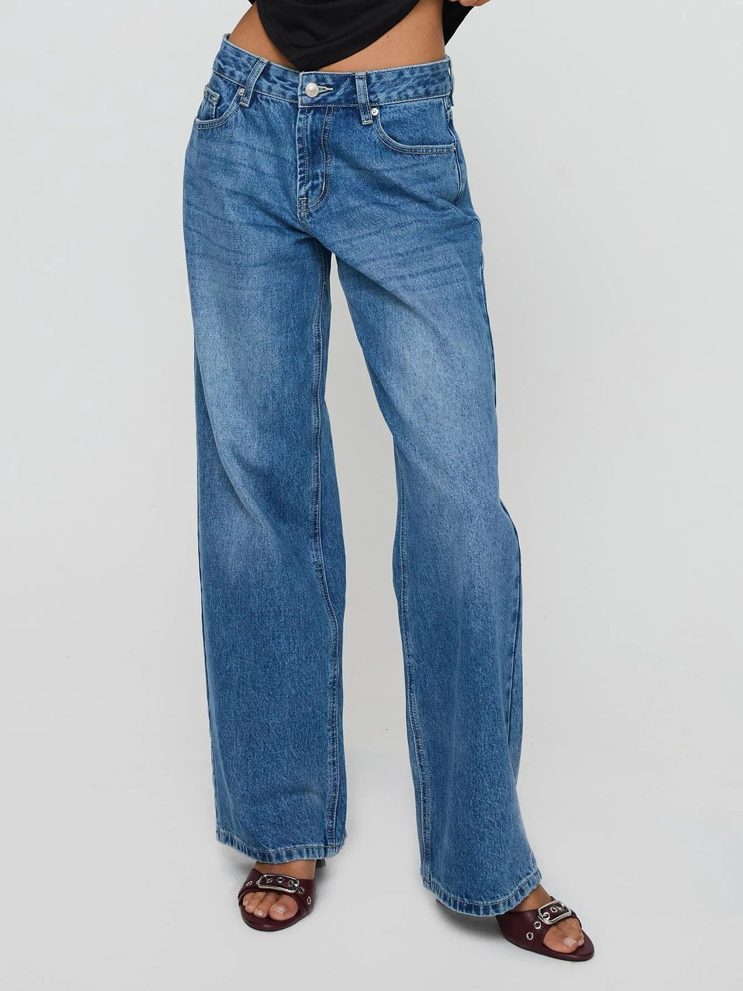 Damen nan weite Jeans mit hoher Taille, geradem Bein und entspanntem Sitz Drune
