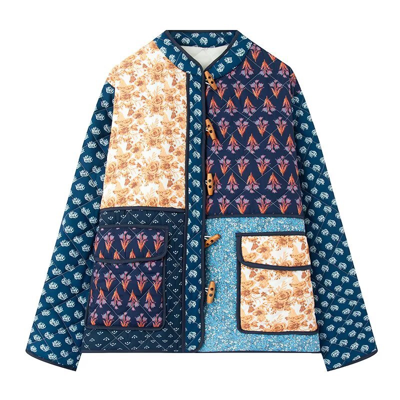 Damen Patchwork Steppjacke mit aufwendigen Mustern und praktischen Taschen Drune