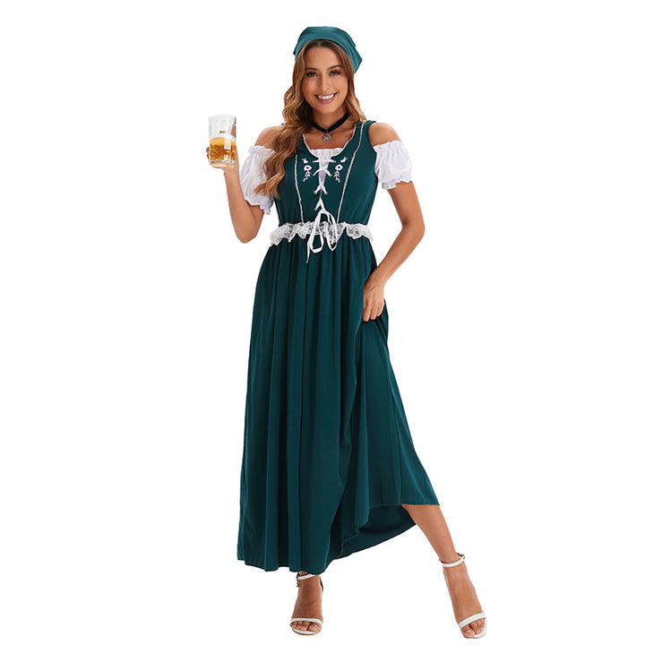 Damen nan kurzes Trachtenkleid im Dirndlstil mit floraler Spitzen-Schürze, geschnürter Miederfront und geraffter Carmenbluse Drune