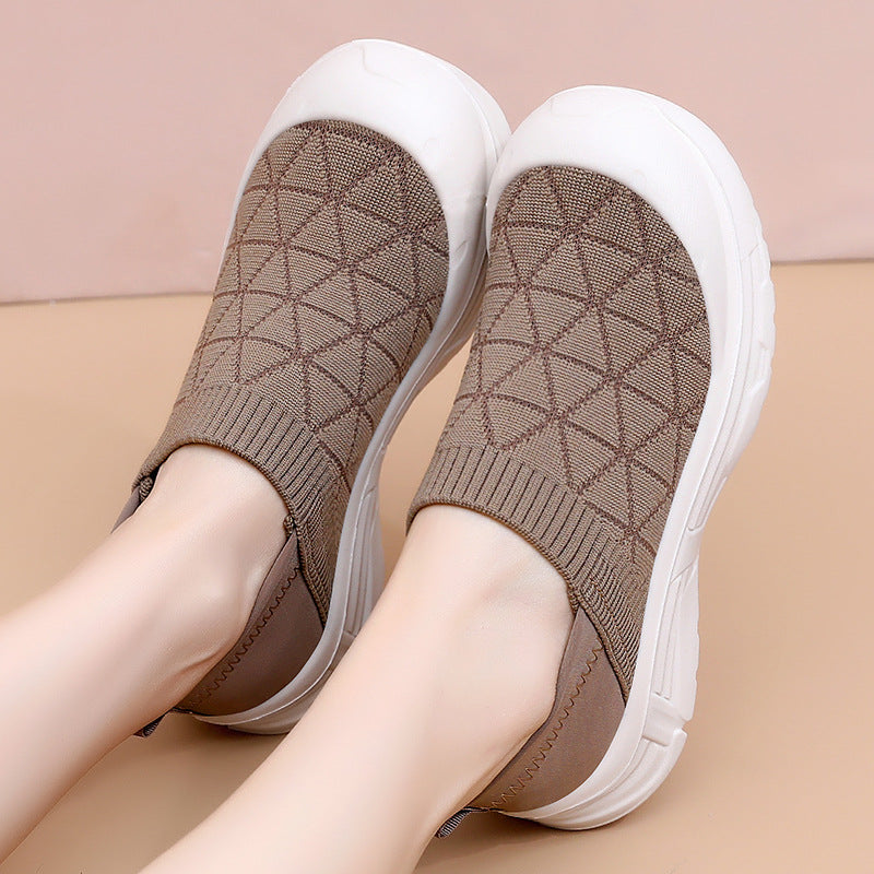Damen nan atmungsaktiver Strick-Slip-On Freizeitschuh mit diamantstrukturierter Oberfläche, stoßdämpfender Leichtsohle und verstärkter Zehenkappe Drune