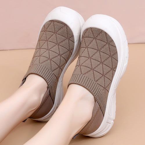 Damen nan atmungsaktiver Strick-Slip-On Freizeitschuh mit diamantstrukturierter Oberfläche, stoßdämpfender Leichtsohle und verstärkter Zehenkappe Drune