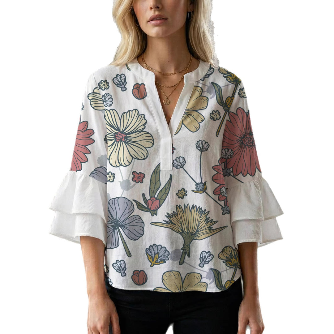 Damen kunstvolles Oberteil mit Rüschensleeves Drune