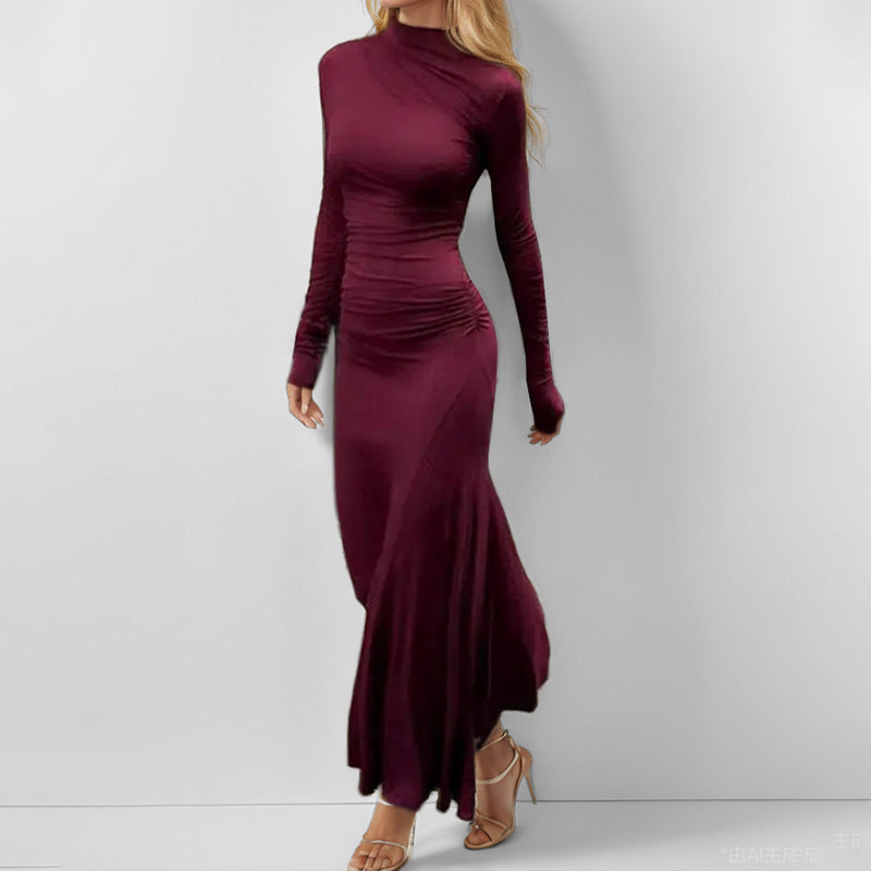 Damen Maxikleid mit langem Arm und raffiniertem Drapierungseffekt Drune