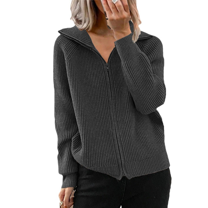 Damen Strickjacke mit hohem Kragen und durchgehendem Reißverschluss Drune