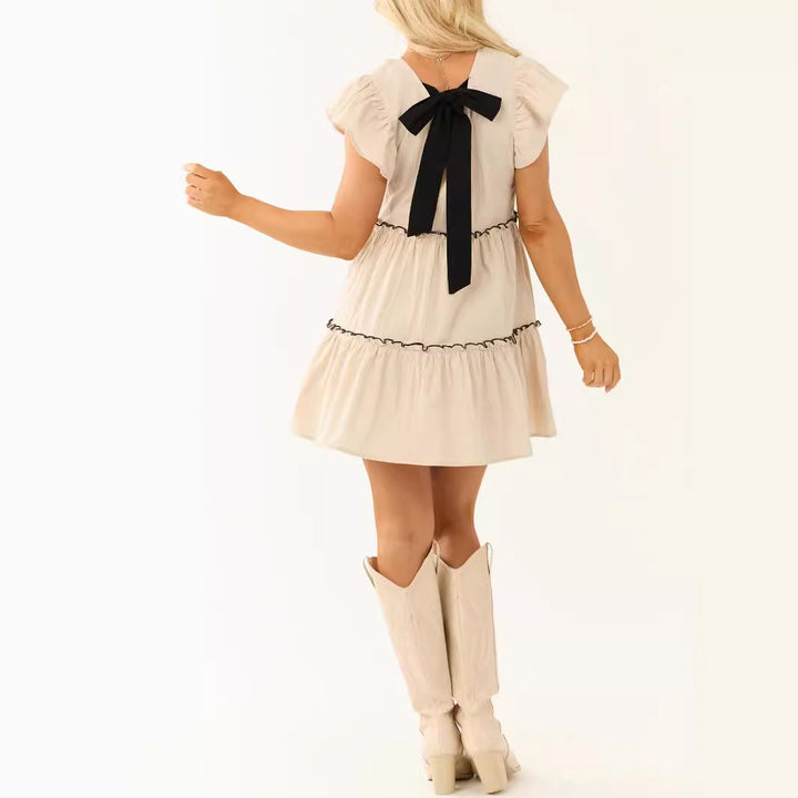 Damen Verspieltes Kurzarm-Minikleid mit Rüschendetails Drune
