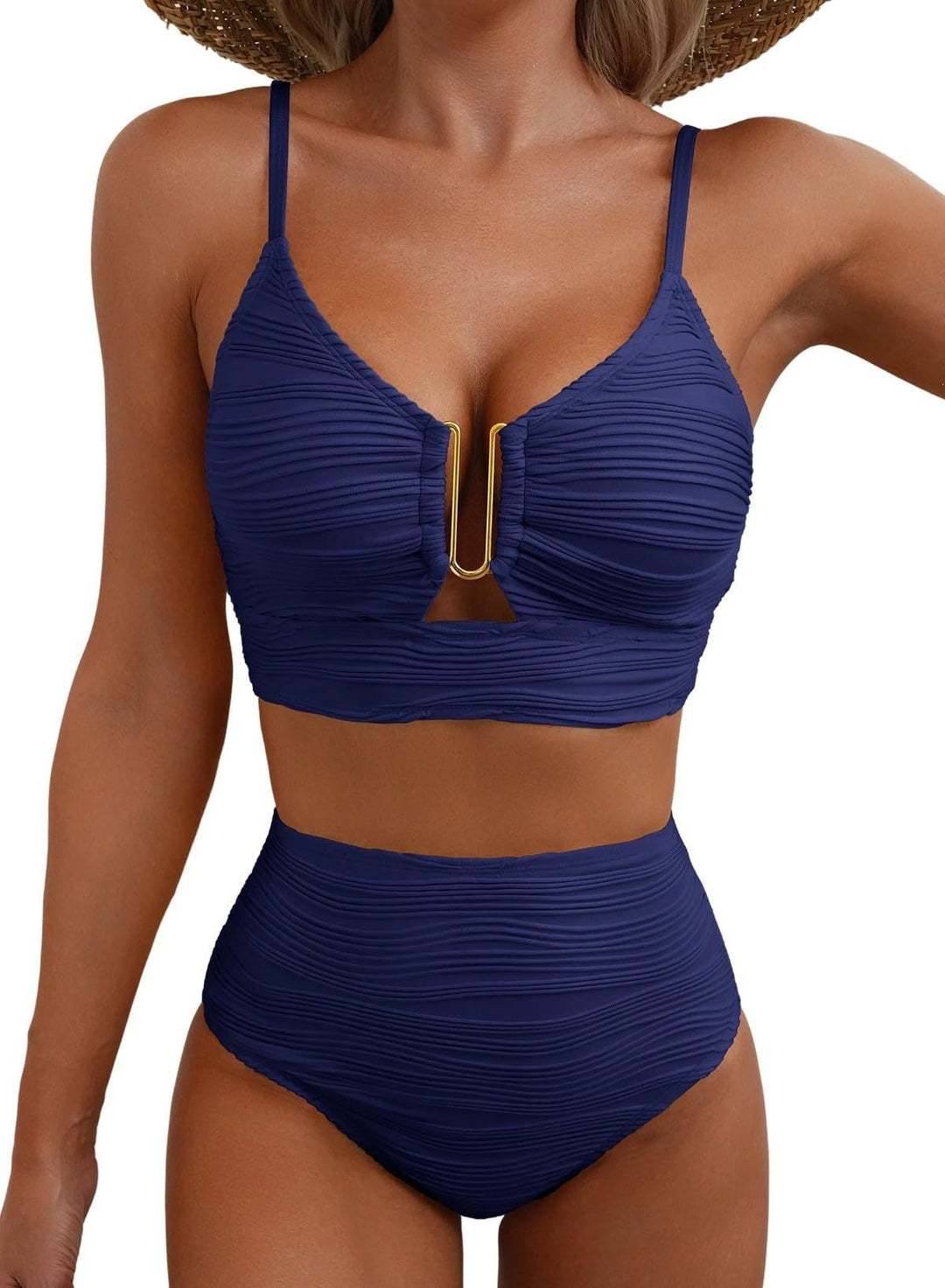 Damen Hochgeschnittener Bikini mit modischem Plissee-Design Drune