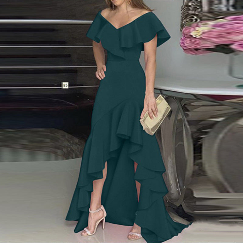 Damen Abendkleid mit asymmetrischem Rüschensaum Drune