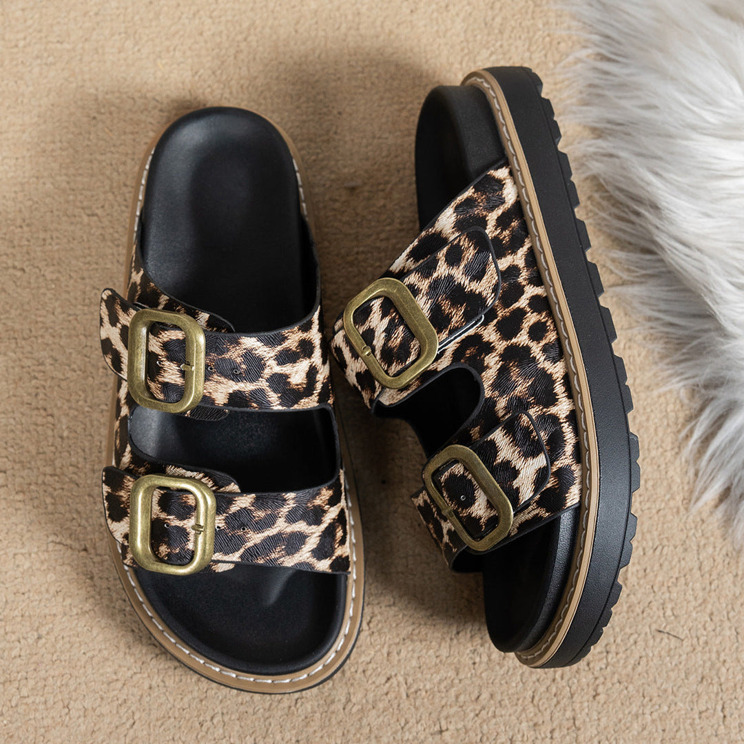 Damen modische Badesandalen mit stabilem Riemen und eleganter Animal-Print-Optik Drune