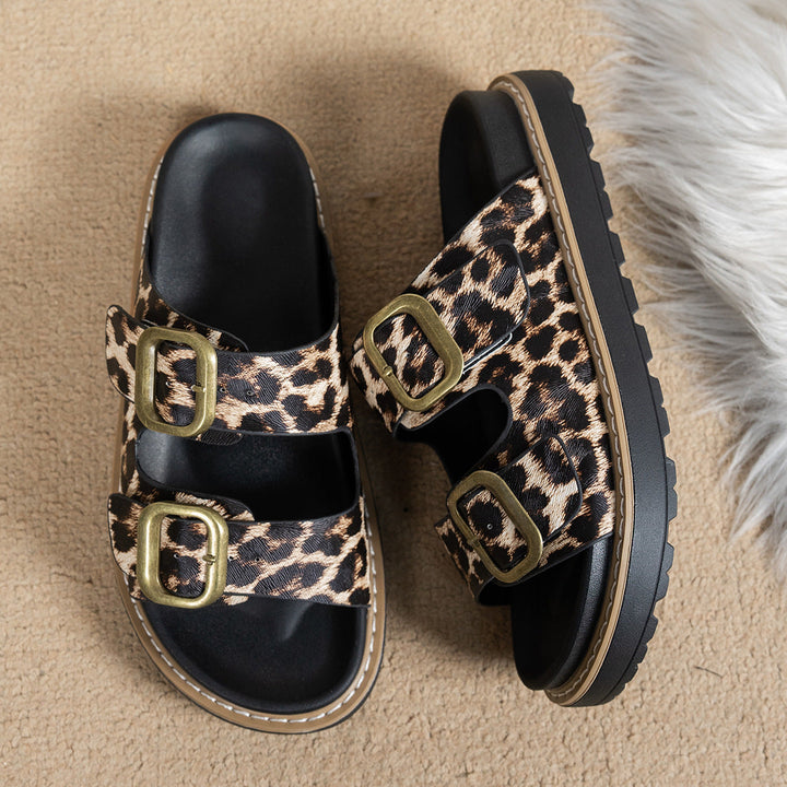 Damen modische Badesandalen mit stabilem Riemen und eleganter Animal-Print-Optik Drune