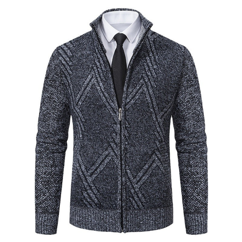 Herren elegante Strickjacke mit strukturiertem Zopfmuster und hochschließendem Kragen Drune