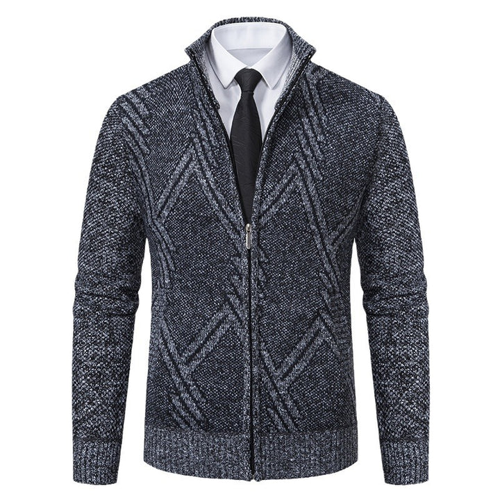 Herren elegante Strickjacke mit strukturiertem Zopfmuster und hochschließendem Kragen Drune