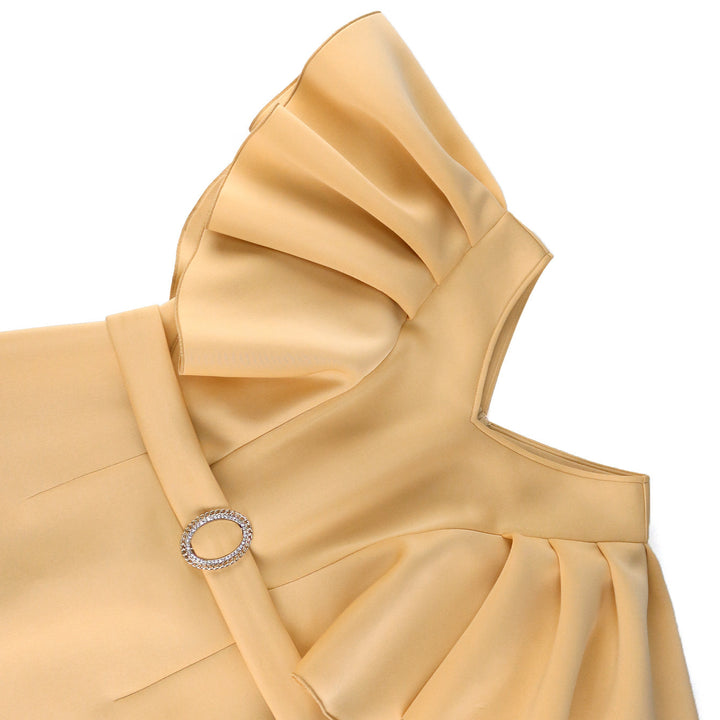 Damen figurbetontes Kleid mit voluminösen Rüschenärmeln und Taillengürtel Drune