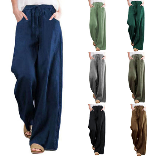 Damen Weite Leinenhose mit elastischem Bund und seitlichen Taschen Drune
