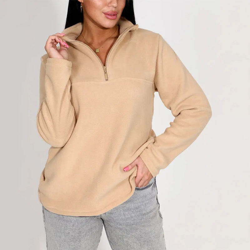 Damen Fleece-Pullover mit Stehkragen und halbem Reißverschluss Drune