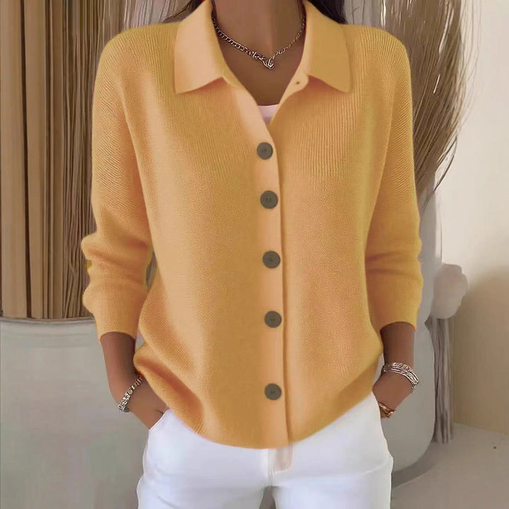 Damen nan Feinstrickjacke mit Hemdkragen und durchgehender Knopfleiste Drune