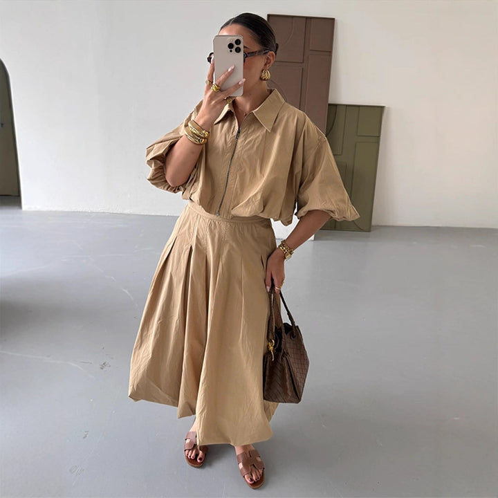 Damen nan plissierter Maxirock mit hoher Taille, kastigen Falten und fließender Silhouette Drune