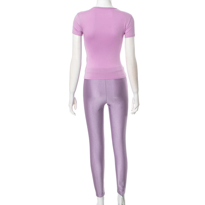Damen Figurbetontes T-Shirt und Leggings Set Drune