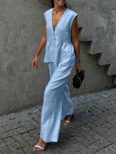Damen luftiger Jumpsuit mit V-Ausschnitt und fließendem Schnitt Drune
