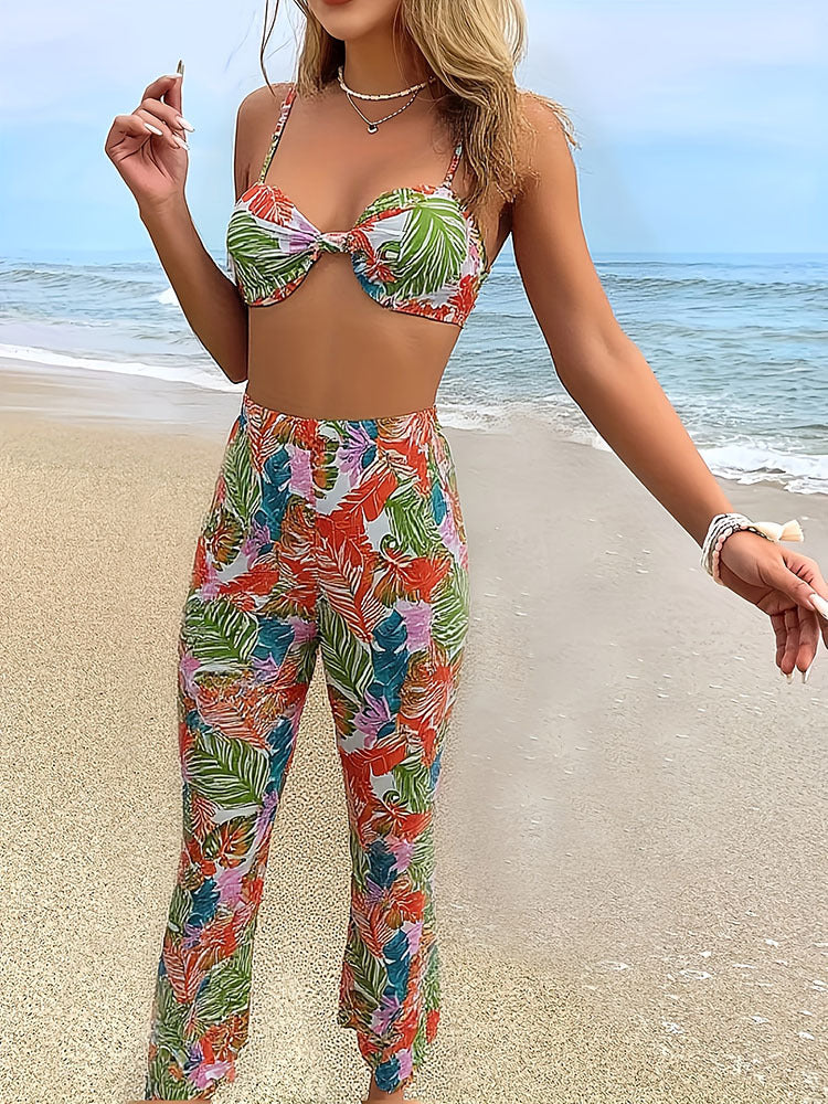Damen Bikini-Oberteil mit floralem Design und hochtaillierter Hose Drune